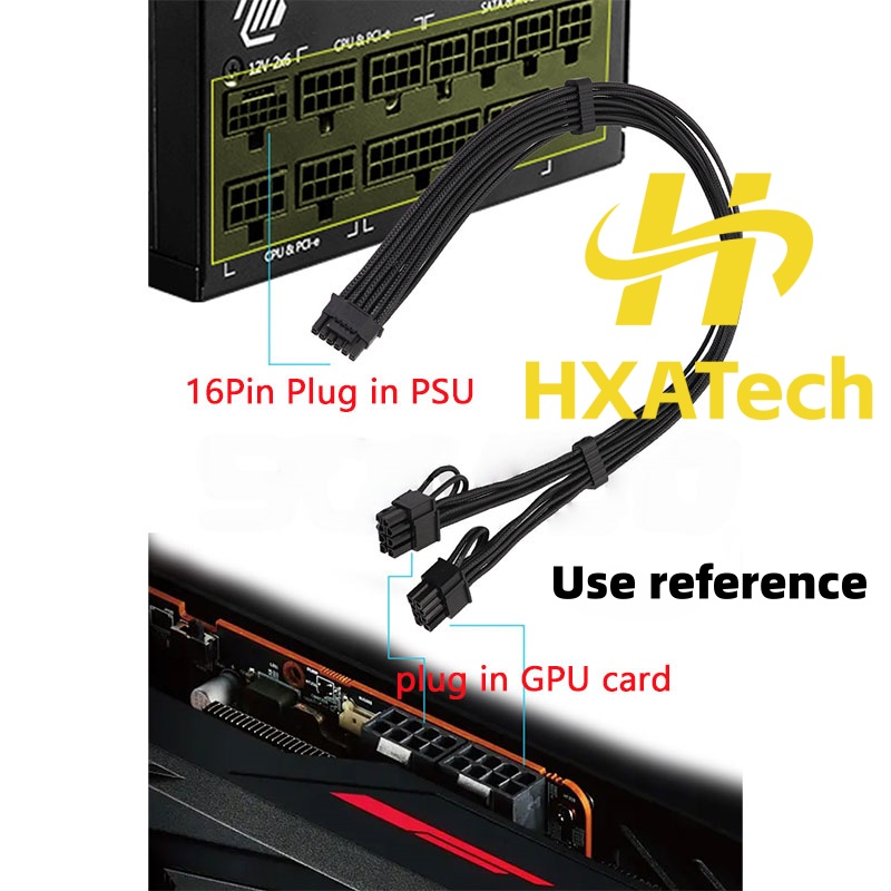 HXATech-Colorful 12VHPWR to Du - Dual 8Pin To 16Pin 12Vhpwr Cable review and price