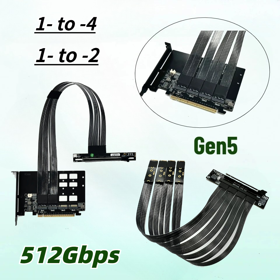 PCIe 5.0 X16 4*M.2 NVMe To X8  - Pcie 5.0 Gpu Riser Cable review and price